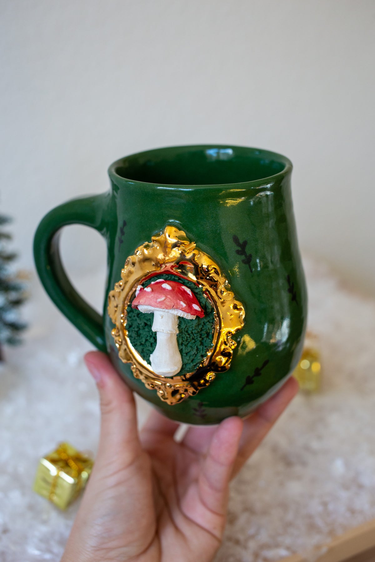 Holiday Green Mushroom Mug #2